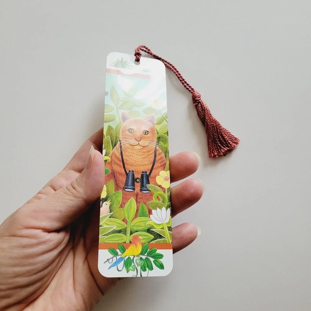 Vintage 90s Birdwatching Cat Bookmark, Elizabeth King Brownd, Artworks 1993 EB02